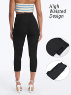 Women's Super Soft Crossover High Waisted Capri Pants With Pockets Tummy Control No See Through Workout Yoga Running Leggings