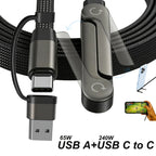240W Quick Charge Collapsible Phone Stand 3-In-1 Data Cable With Type-C/Usb-A Connectors for iPhone 14-17 And Other Cellphone
