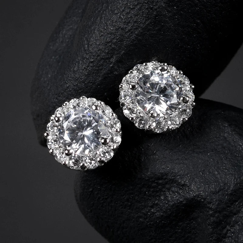 Cubic Zircon Stud Earrings for Women/Men Exquisite Couple Earrings Fancy Anniversary Gift Silver Color Trendy Jewelry