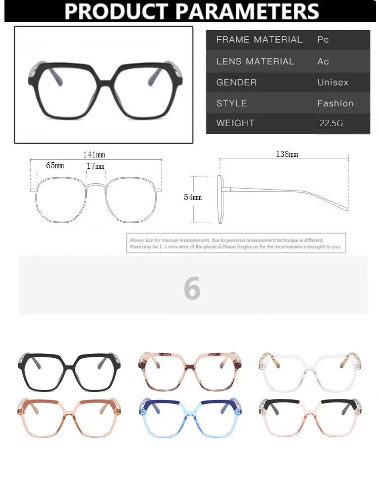 Eye Glasses Frame Fashion Casual Plain Glasses Anti Blue Light Retro Square Eyeglasses without Degrees Colorful Frame Eyewear