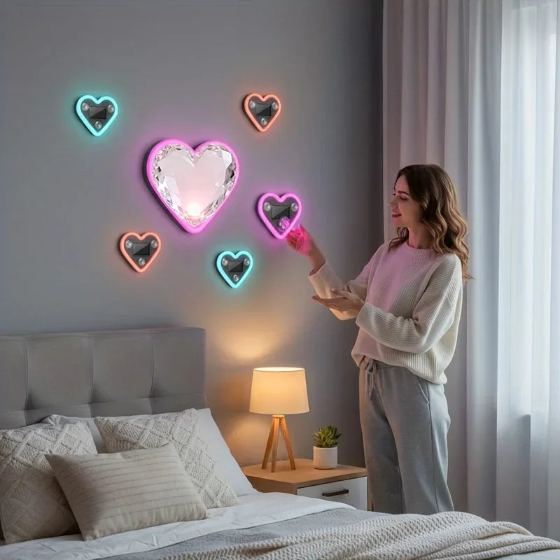1/2pcs Solar-Powered Led Car Window Neon Lights - Heart-Shaped Rgb-Free Color-Changing Interior Wiring Free Atmosphere Light