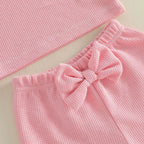 0-3Y Baby Girls Summer Waffle Knit 2Pcs Clothes Set Infant Ruffle Neck Sleeveless Tank Top Pink Shorts Sweet Pink Outfits
