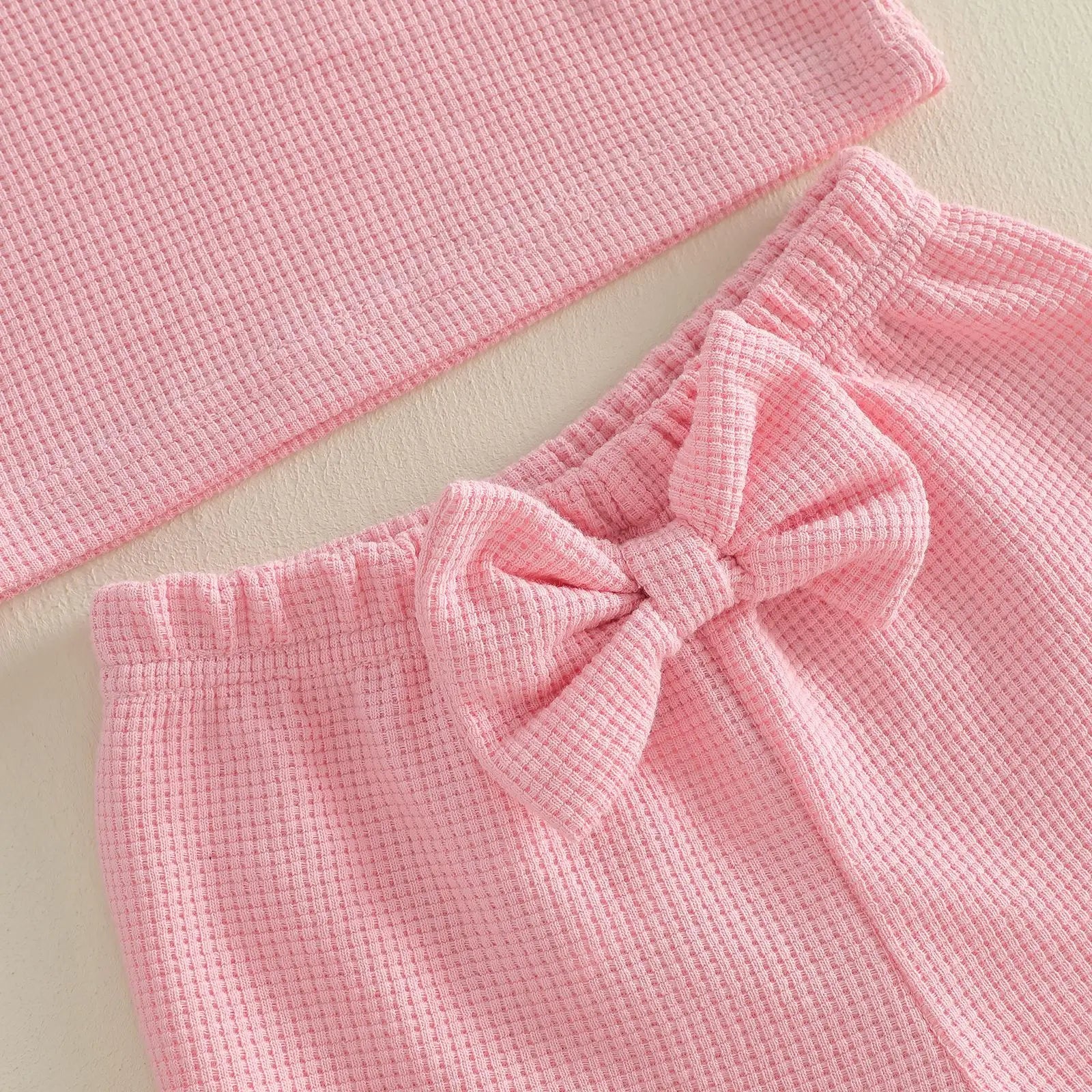 0-3Y Baby Girls Summer Waffle Knit 2Pcs Clothes Set Infant Ruffle Neck Sleeveless Tank Top Pink Shorts Sweet Pink Outfits