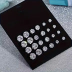 12 Pairs Set Stainless Steel Stud Earrings with Gemstone Buds Round Earrings Unisex Fashion Jewelry Gifts