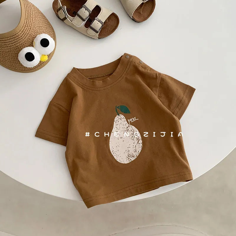 2026 Summer New Children Short Sleeve T Shirts Boys Casual Loose Tops Cotton Baby Girls Cute Cartoon Print Tee Kids Clothes