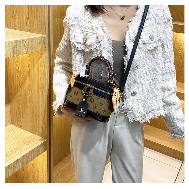 Brand Designer Women's Printed Box Bag Handbags Ladies Retro Patchwork Handbags Wild Portable Shoulder Corssbody Cosmetic Bag