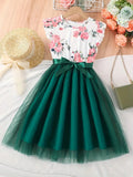 2026 Summer New Collection, Children's and Women's Clothing, Small Flying Sleeve Printed Round Neck Cute Plush Dress