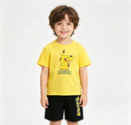 Children's Summer Set Boys and Girls Version Round-neck Cartoon Sports T-shirt - Short-sleeved Short Pants Set Clothing 3-13