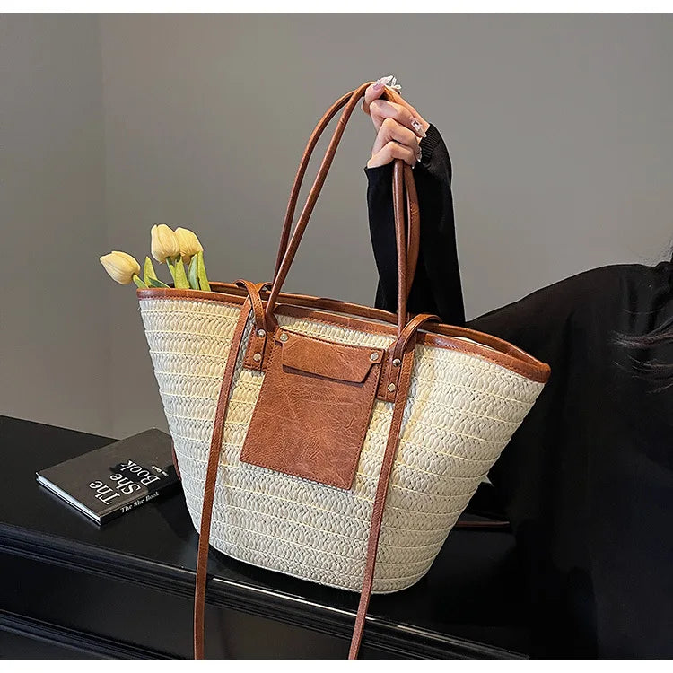 Handmade Beach Vacation Straw Woven Bag For Women Single-Shoulder Summer Straw Beach Bags Shopper Baskets Bohemian Large Tote Ba