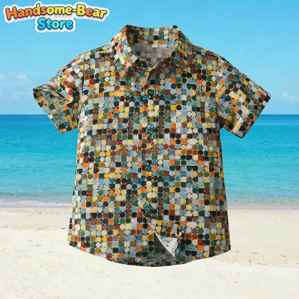 Hawaiian Children's Shirt Plant Flower Pattern Print Kids's Short Sleeved Shirt Holiday Seaside Tops Outdoor Children's Clothing