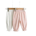 2026 Summer New Girls Solid Mosquito Proof Pants Children Casual Pants Baby Girl Lace Lantern Pants Toddler Cotton Trousers