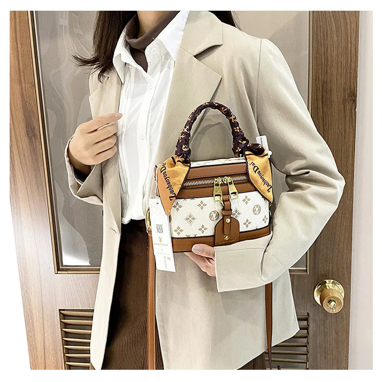 Brand Designer Women's Printed Box Bag Handbags Ladies Retro Patchwork Handbags Wild Portable Shoulder Corssbody Cosmetic Bag