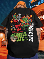 Men's Summer 100% Cotton Fashion Casual Sports Loose Graffiti Letter Print Round Neck Short Sleeve T-shirt Top