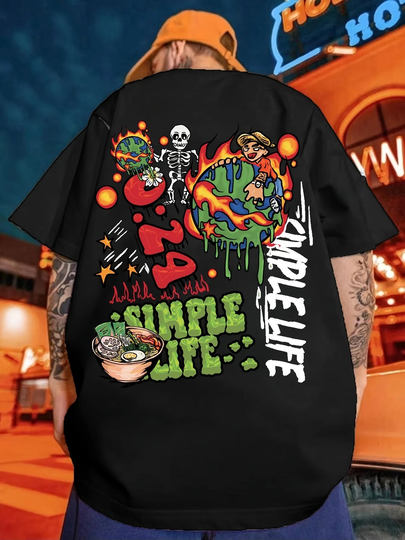 Men's Summer 100% Cotton Fashion Casual Sports Loose Graffiti Letter Print Round Neck Short Sleeve T-shirt Top