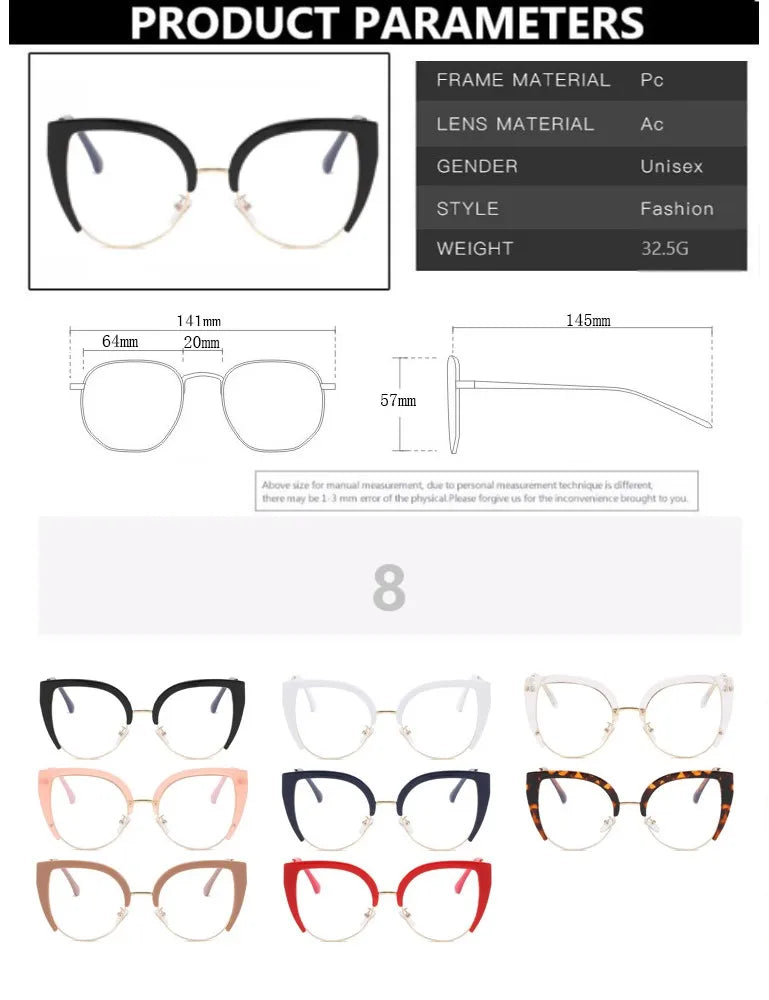 Quality Cat Eye Half Frame Oversized Frame Glasses Anti-blue Light 2023 New Glasses Frame Ins Retro Trend Fashion Glasses 2023