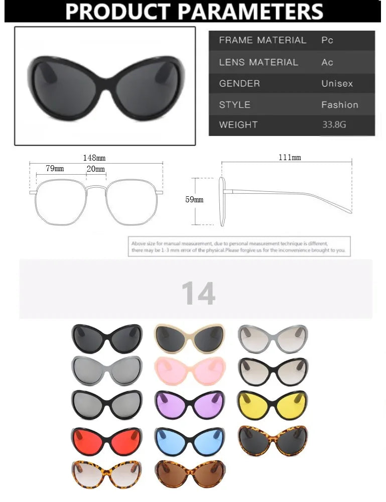 Oversized Y2K Steampunk Sunglasses Women Luxury Brand Designer Oval Sun Glasses Men Cyber Punk Eyewear Shades De Sol Oculos