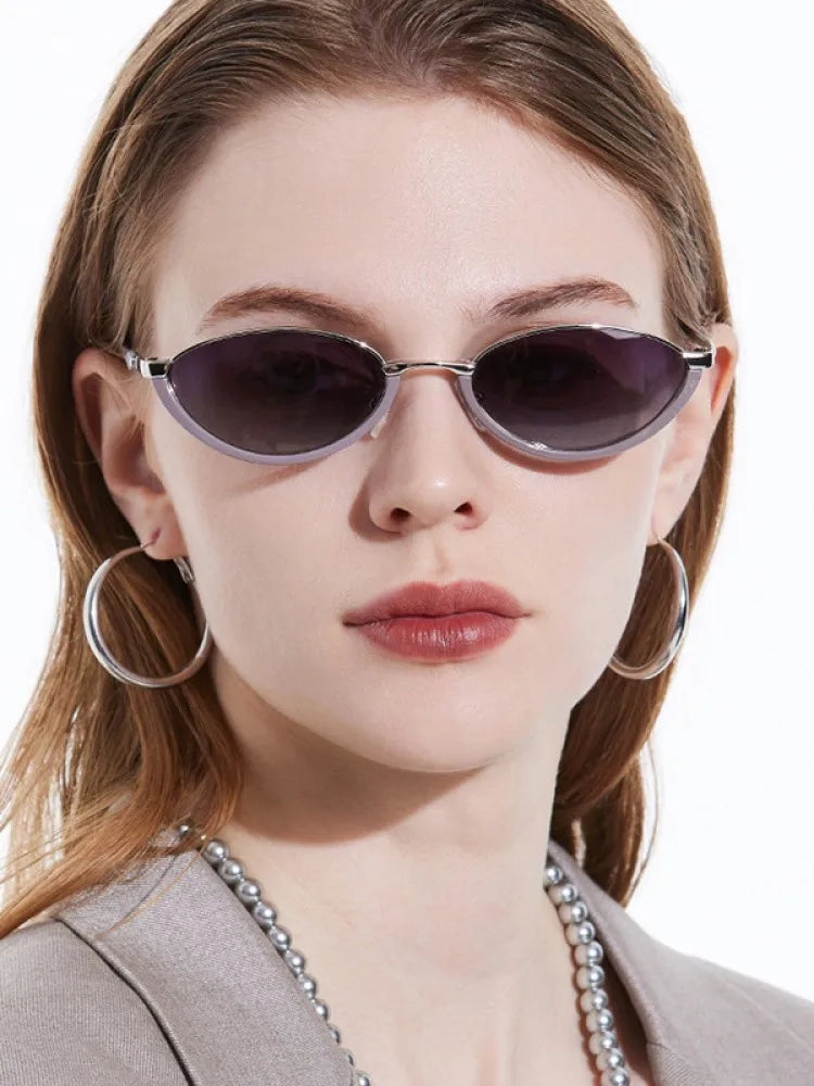Vintage Half Frame Cat Eye Sunglasses Women Fashion Metal Glasses Punk Trendy Sun Glasses Female Shades for Famale Eyewear Uv400