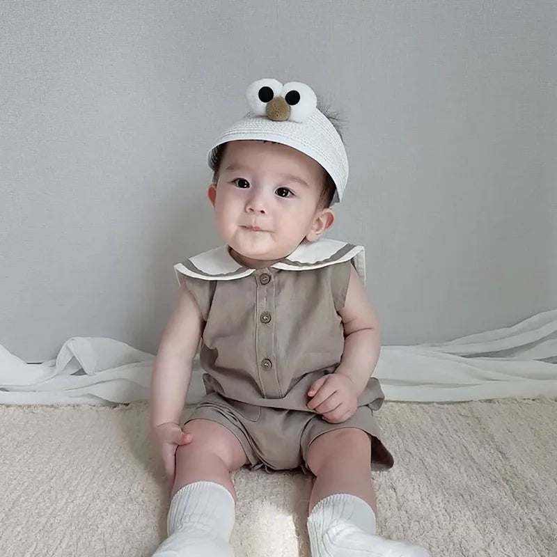 2026 Summer New Baby Sleeveless Bodysuit Cotton Infant Boy Girl Solid Sailor Collar Jumpsuit Newborn Toddler Clothes 0-24M