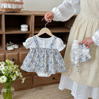 2026 Summer New Baby Girl Sweet Floral Splicing Bodysuit Dress + Hat Infant Cute Princess Jumpsuit Cotton Newborn Clothes 0-24M