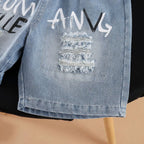 Children Streetwear 2 Piece Outfit boys 1-5 Years Summer Cotton Short Sleeve T-Shirt Denim Shorts Graffiti Print set