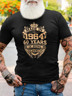 Men's summer 100% pure cotton fashionable sports casual loose fit made in 1964 print round neck short sleeved T-shirt top