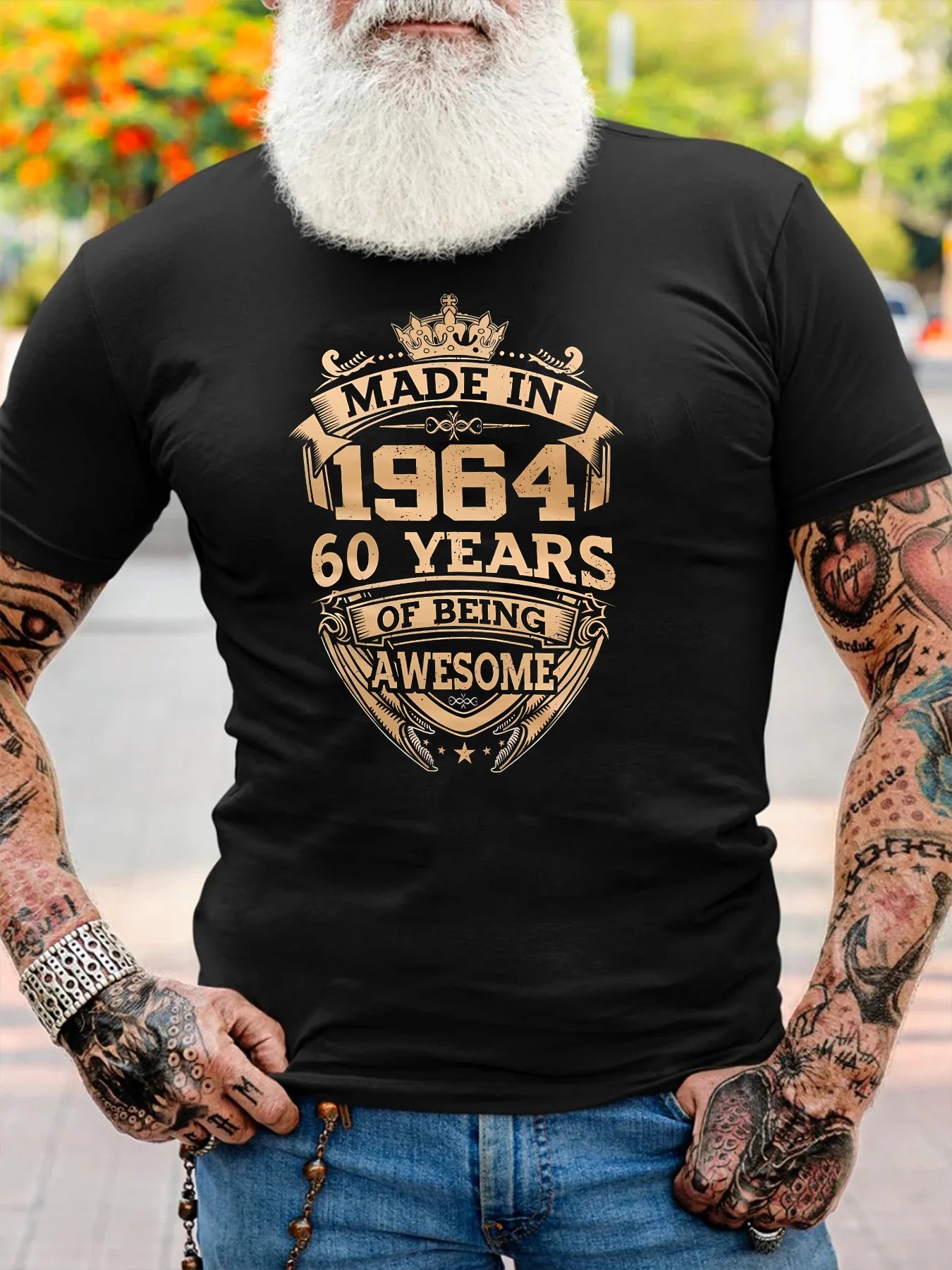 Men's summer 100% pure cotton fashionable sports casual loose fit made in 1964 print round neck short sleeved T-shirt top