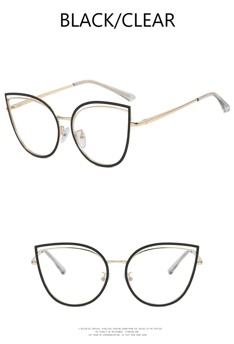 2023 Luxury Metal Women Cat Eye Optical Glasses Frame for Women Clear Fashion Transparent Fashion Computer Hollow Eyeglasses