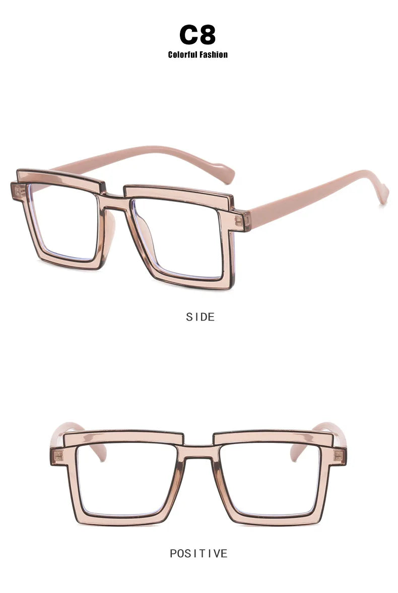 Retro Personality Rectangular Glasses Frame Woman Man Brand Designer Fashion Square Eyeglasses TR90 Eyewear with Pouch & Cloth