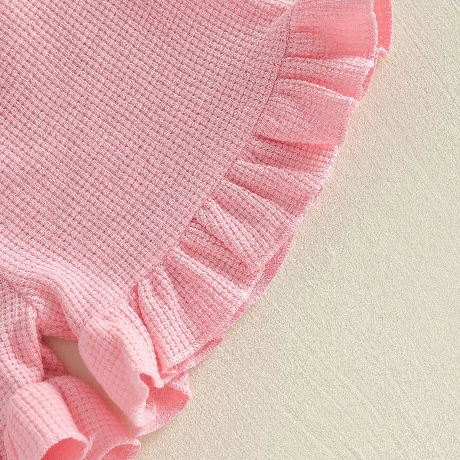 0-3Y Baby Girls Summer Waffle Knit 2Pcs Clothes Set Infant Ruffle Neck Sleeveless Tank Top Pink Shorts Sweet Pink Outfits
