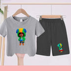 Children's Set Summer Suitable for Both Boys and Girls -Round-neck Cartoon Anime Sports T-Shirt Baby Short-Sleeved Shorts (Set)