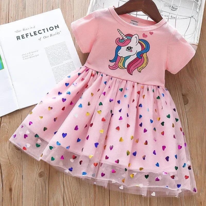 Girls Clothes 2026 New Summer Princess Dresses Flying Sleeve Kids Dress Unicorn Party Baby Dresses for Children Clothing 1-6Y
