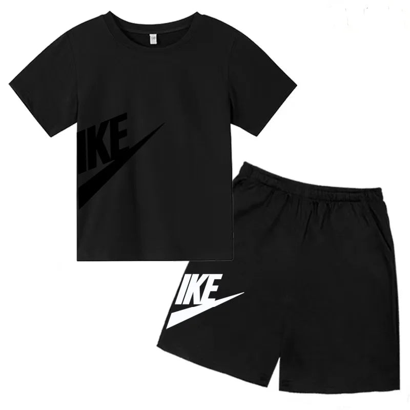 Summer Brand White T-shirt+Shorts Two-piece set Kids New Clothing Fashion Letter Boy Girl3-12Yrs Sports Short-sleeved Casual Set