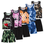 2 Pcs Summer Children's Camouflage Dinosaur Suit Boy Casual Fashion Handsome Vest Girl Comfortable Joker Shorts T-shirt Clothing