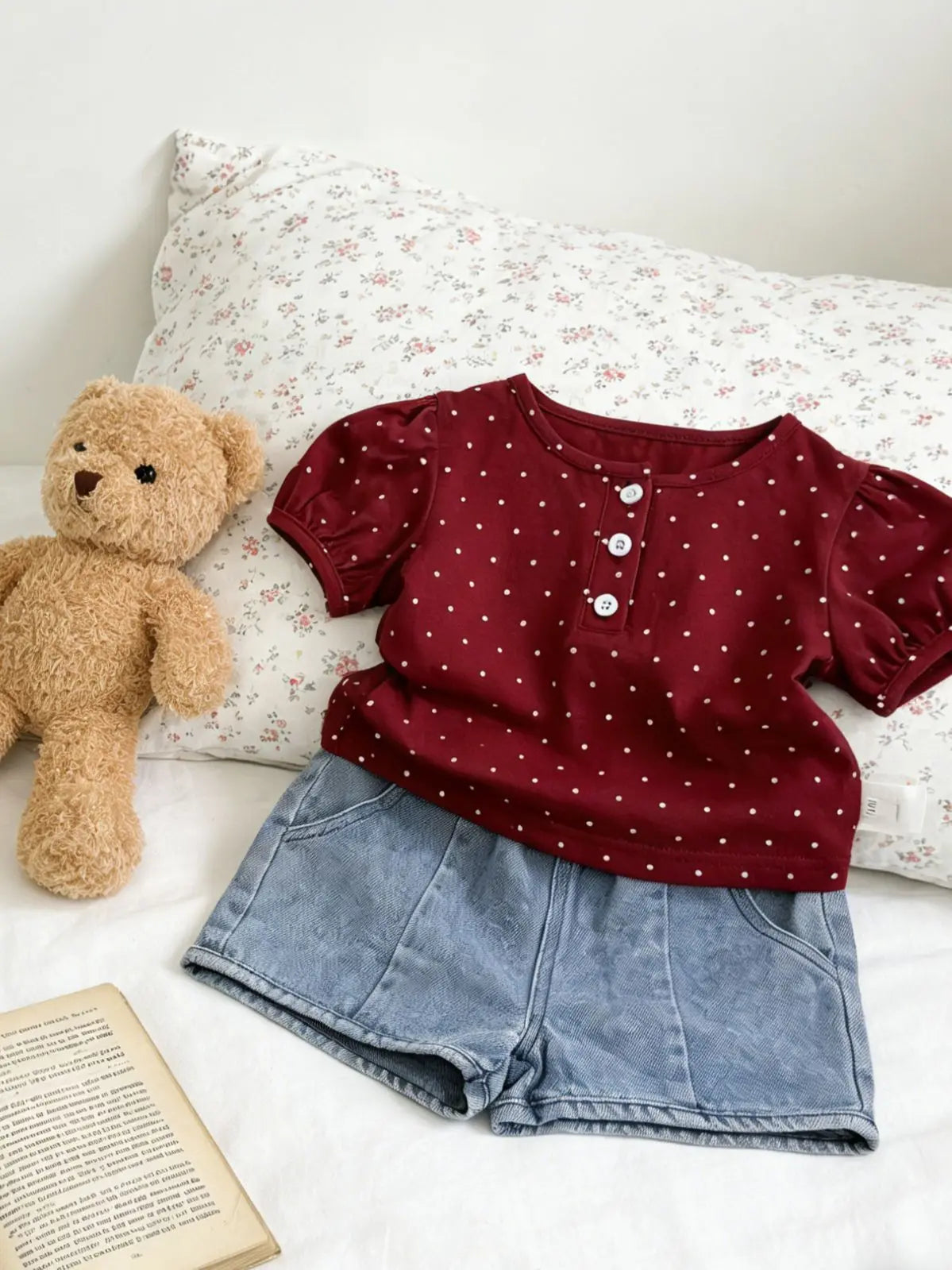 2026 Summer New Girls Short Sleeve T Shirts Cute Baby Girl Polka Dot Puff Sleeve Tops Cotton Infant Toddler Tee Kids Clothes