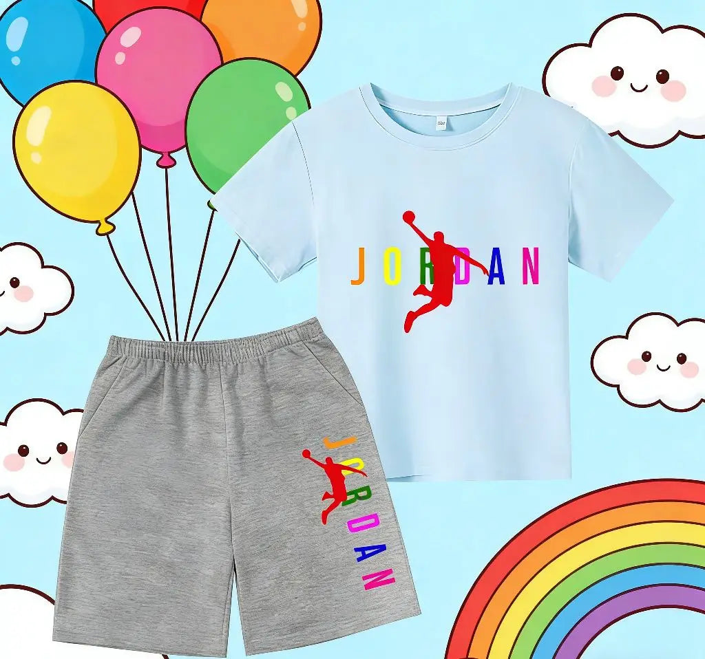 Children's Summer Sports Clothing T-shirts, Short Sleeves and Shorts for Boys and Girls Sports Outfits for Children Aged 3 to 13