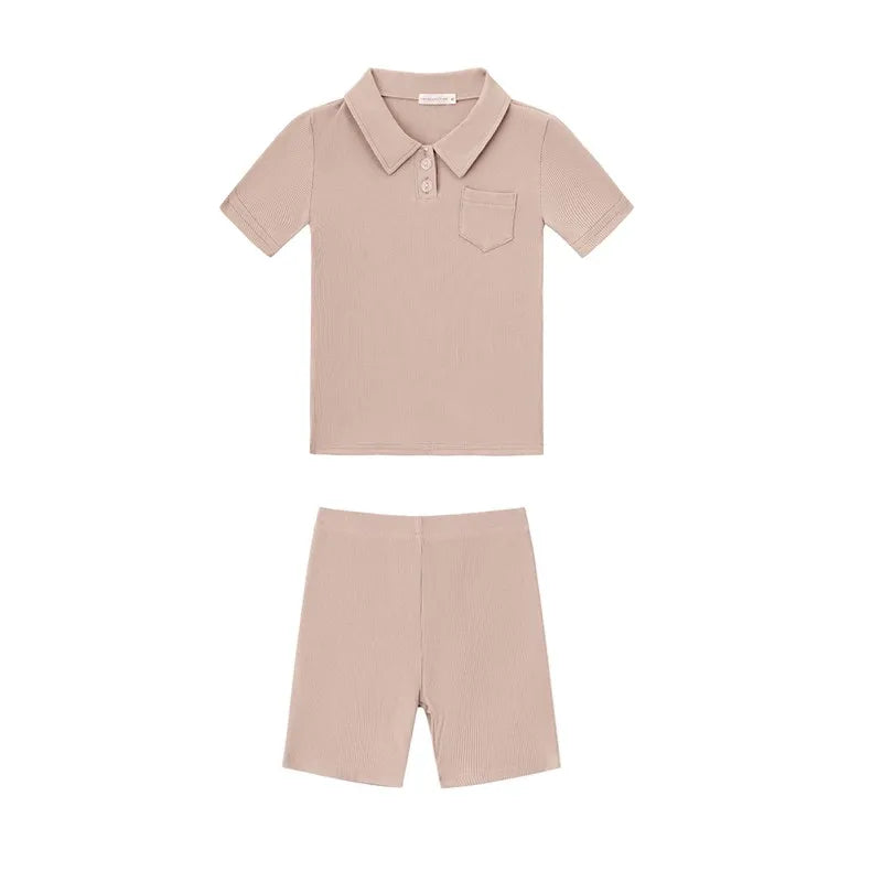 AS 2024 Girls Clothes Short Sleeve 3/4 Kids Boys Clothes For Summer Outfits Girls Clothing Children Ribbed Sets Dress