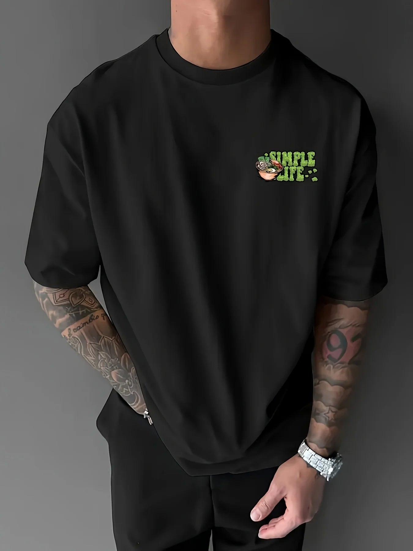 Men's Summer 100% Cotton Fashion Casual Sports Loose Graffiti Letter Print Round Neck Short Sleeve T-shirt Top