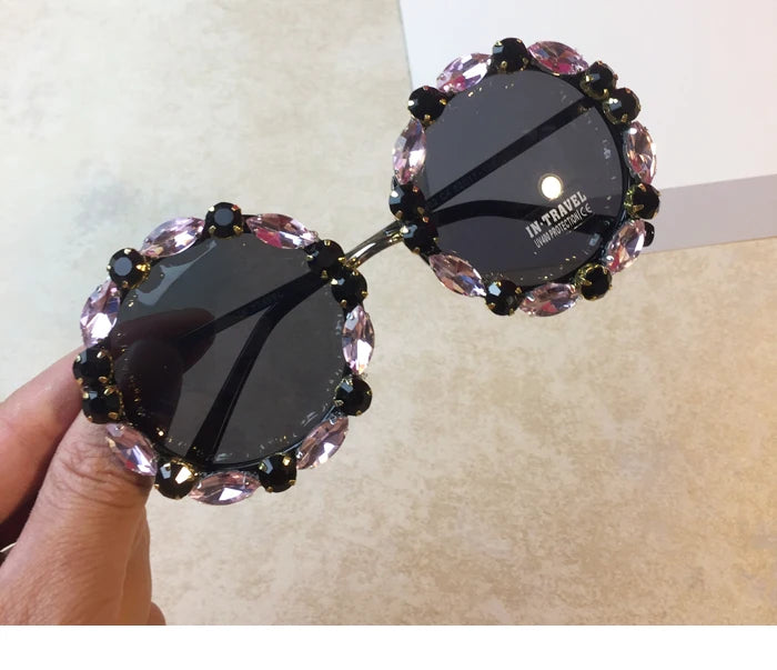 Diamond Crystal Round Sunglasses Women Luxury Brand Designer Glasses Eyeglasses Female Big Frames Shades Eyewear Vintage UV400