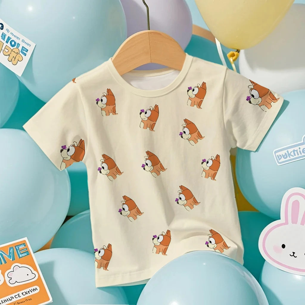 Kids 2026 Bluey Anime 3D Tee Summer Cool Breathable Short Sleeve Cartoon Print Lightweight T-Shirt for Boys and Girls
