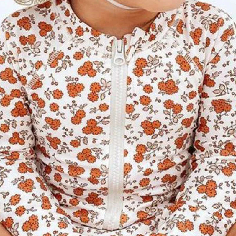 Summer RC Baby Girls Long Sleeve One-piece Swimsuit Set Toddler Girl Sunscreen Floral Bikini Suits Kids Swimwears Bodysuit 1-12Y