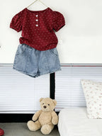 2026 Summer New Girls Short Sleeve T Shirts Cute Baby Girl Polka Dot Puff Sleeve Tops Cotton Infant Toddler Tee Kids Clothes