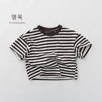 2026 Summer New Children Short Sleeve T Shirts Boys Casual Striped Tee Toddler Girls Cotton Loose Tops Kids Clothes