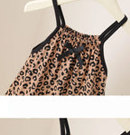Summer Baby Girls Leopard Print Jumpsuit Infant Sleeveless Suspender One Pieces Bow Decor 0-3Y Toddler Romper Clothes