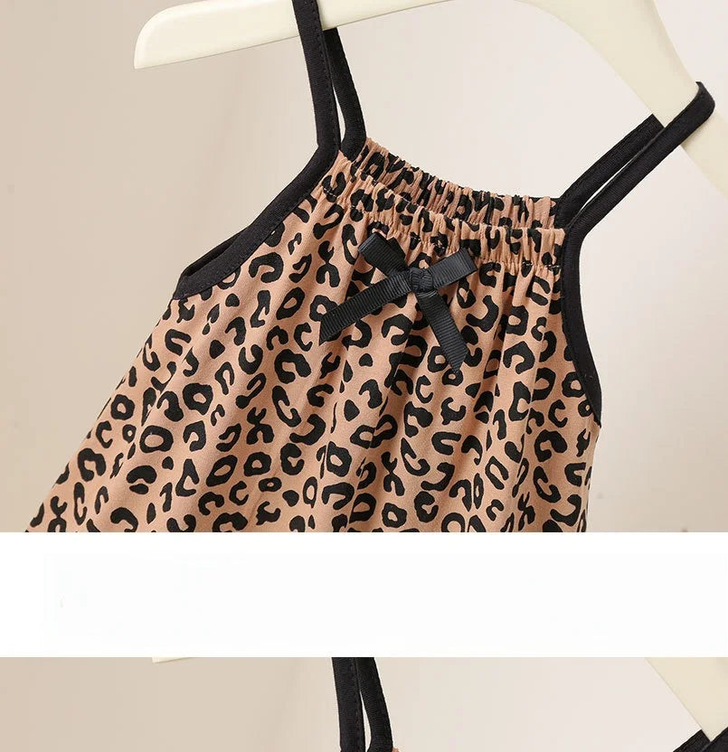 Summer Baby Girls Leopard Print Jumpsuit Infant Sleeveless Suspender One Pieces Bow Decor 0-3Y Toddler Romper Clothes