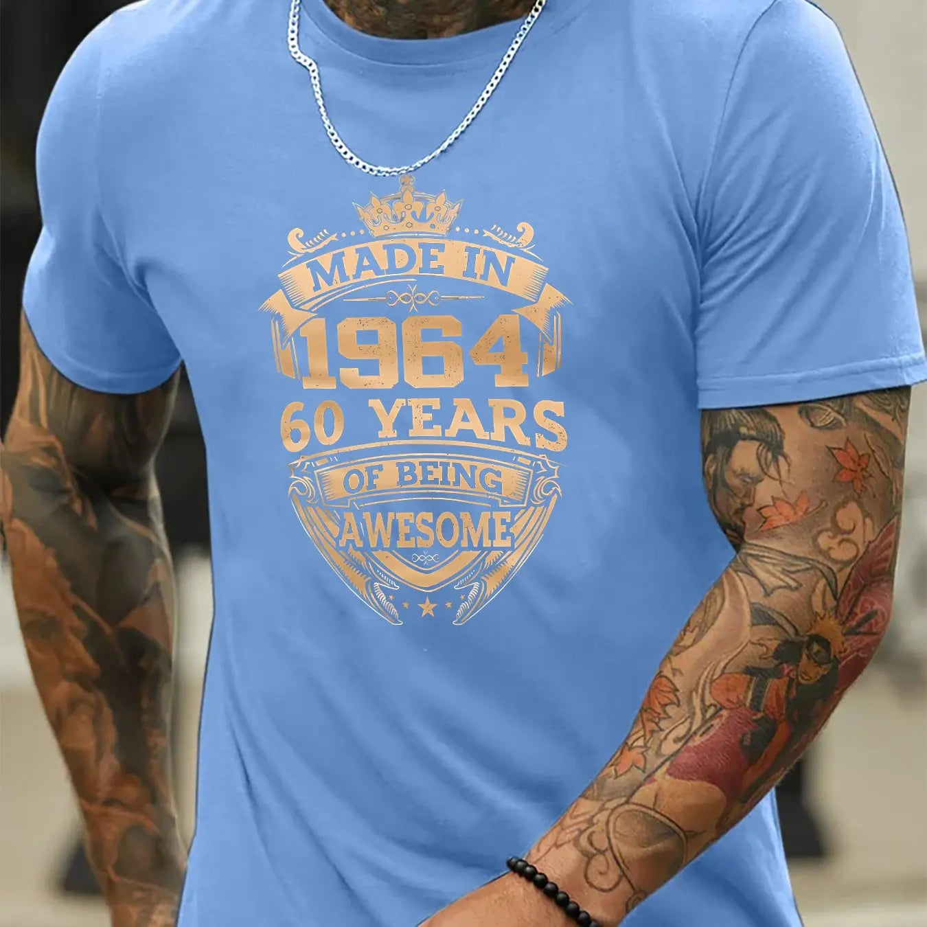 Men's summer 100% pure cotton fashionable sports casual loose fit made in 1964 print round neck short sleeved T-shirt top