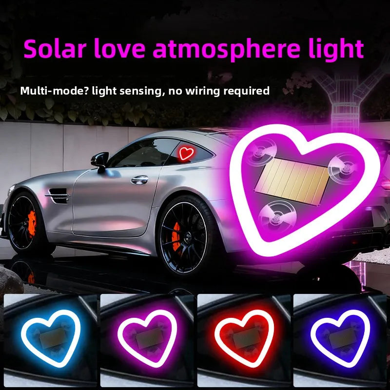 1/2pcs Solar-Powered Led Car Window Neon Lights - Heart-Shaped Rgb-Free Color-Changing Interior Wiring Free Atmosphere Light