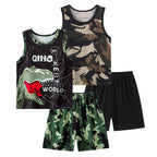 2 Pcs Summer Children's Camouflage Dinosaur Suit Boy Casual Fashion Handsome Vest Girl Comfortable Joker Shorts T-shirt Clothing
