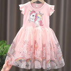 Girls Clothes 2026 New Summer Princess Dresses Flying Sleeve Kids Dress Unicorn Party Baby Dresses for Children Clothing 1-6Y