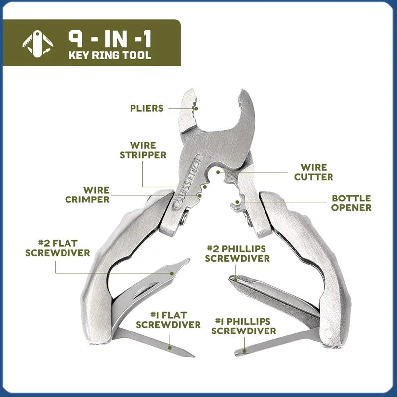 SWISS TECH 9 IN 1 Mini Multifunctional Pliers Pocket EDC Multitool Keychain Screwdriver Outdoor Hiking Gear Small Bottle Opener