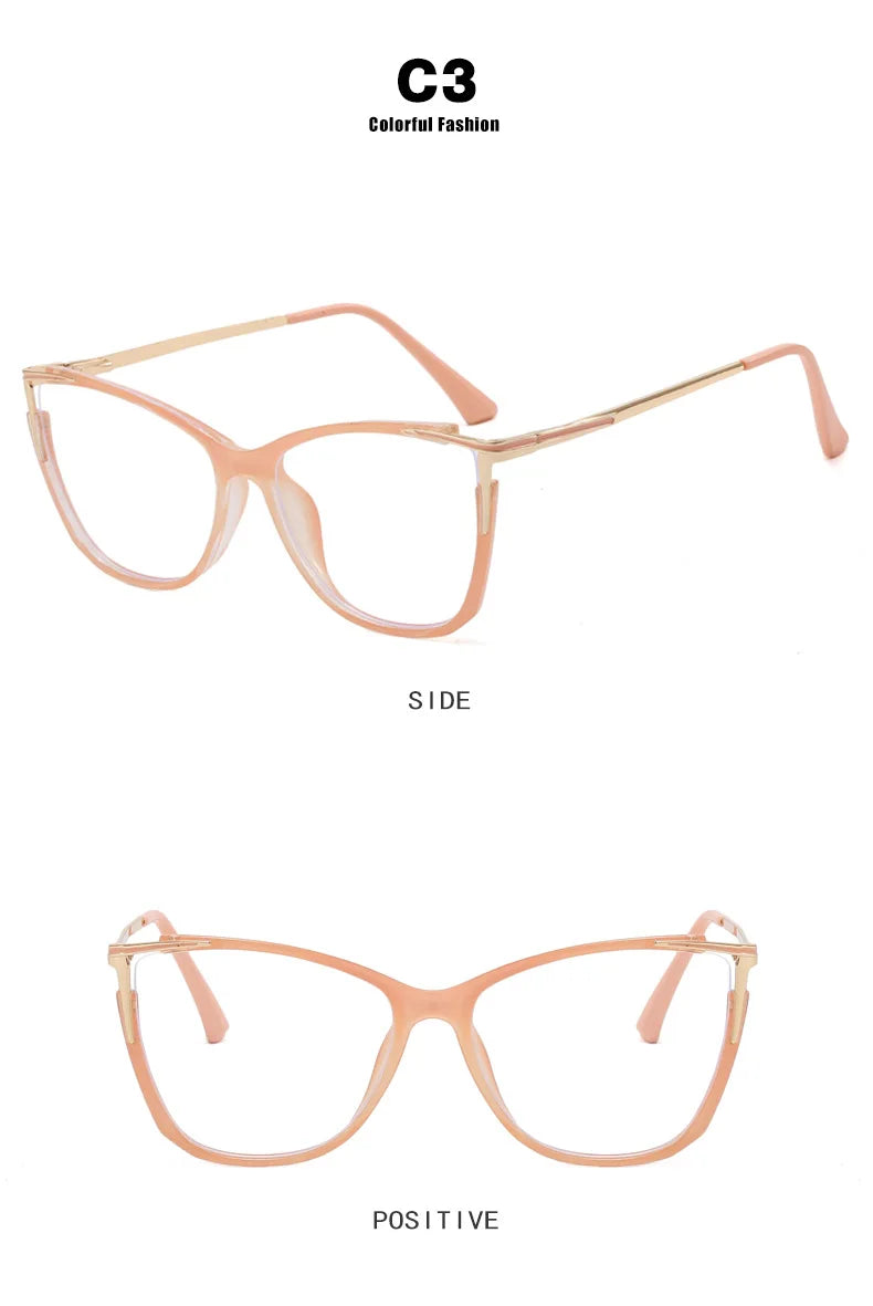 2023 New Fashion Women Anti Light Blue Cat Eye Glasses Frame Retro Hight Quality Luxury Optical Computer Reading Eyeglasses